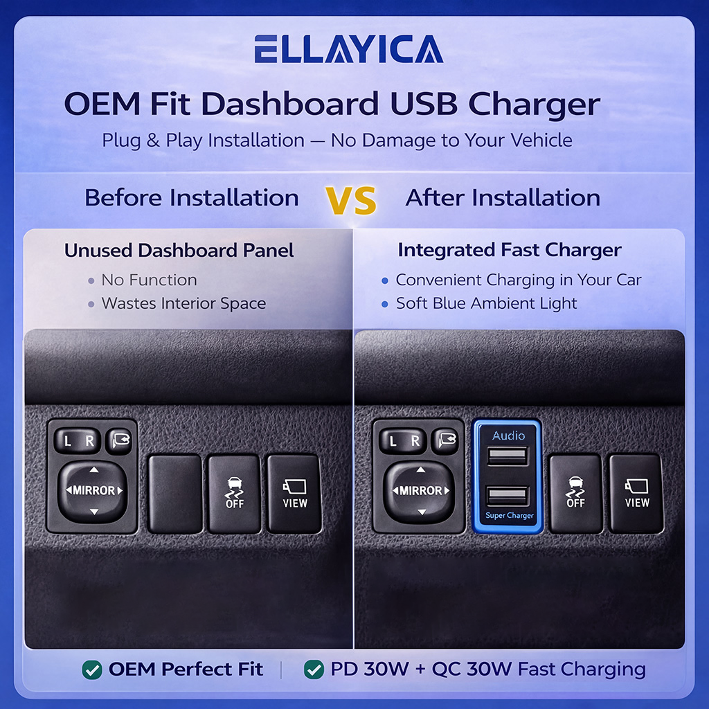 Suitable for multiple Toyota models,USB charging + Audio USB port interface.