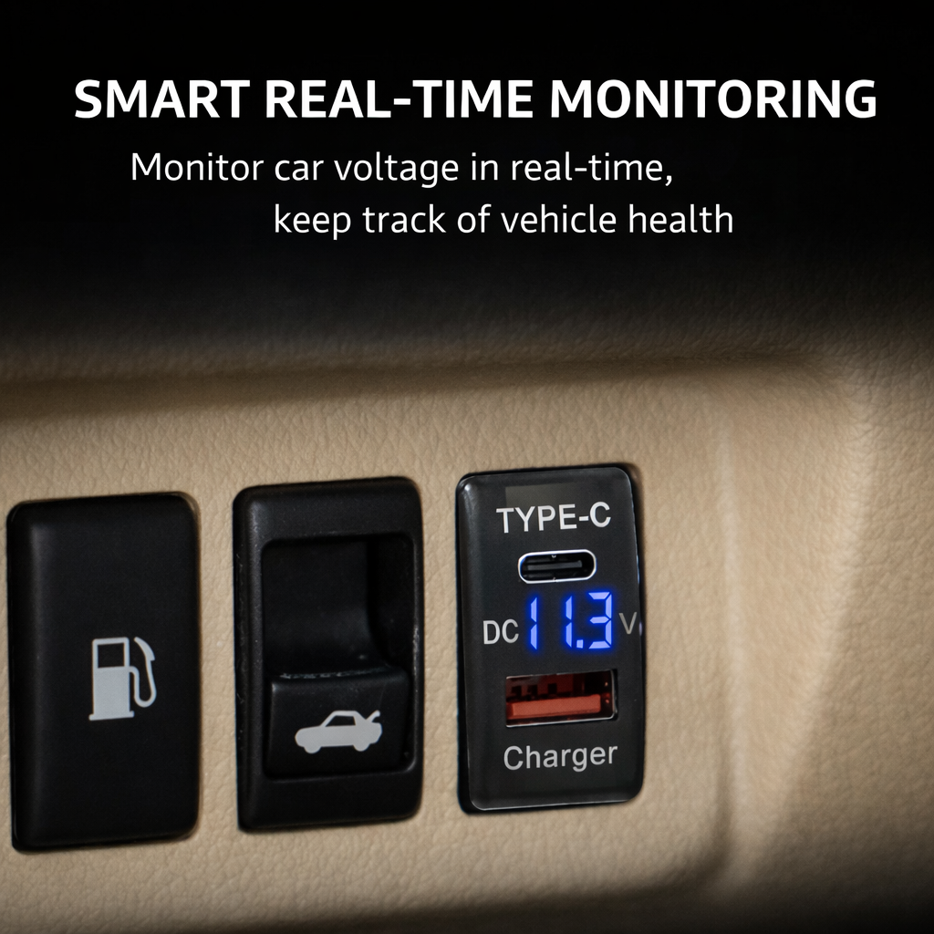 Suitable for multiple models of Nissan vehicles, equipped with USB and Type-C charging interfaces as well as voltage display function