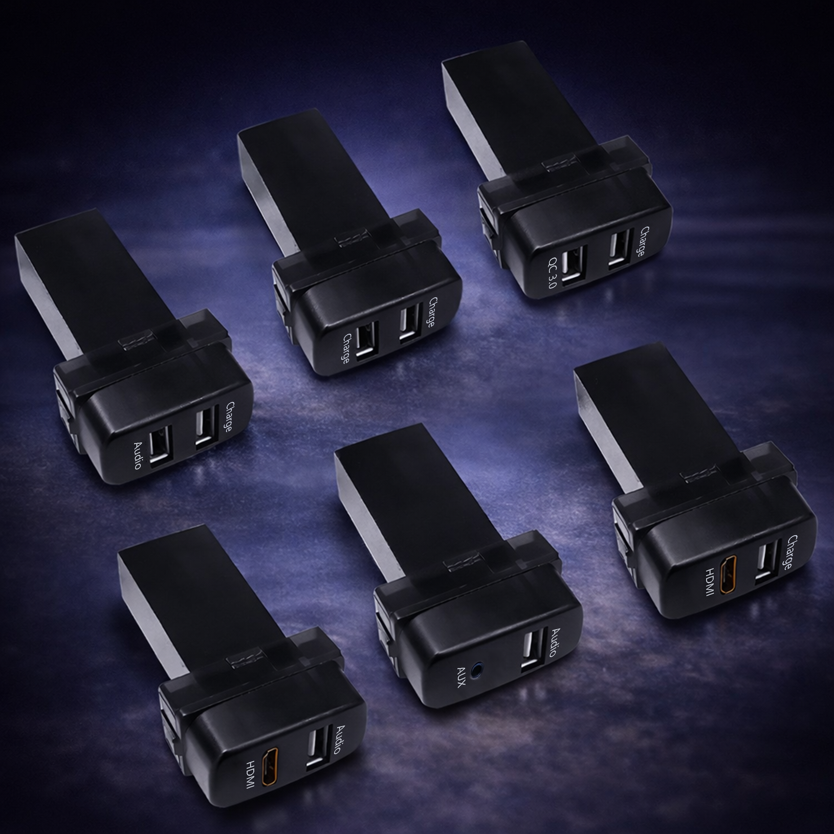 Various combinations such as Mitsubishi USB Audio, HDMI, AUX, etc.