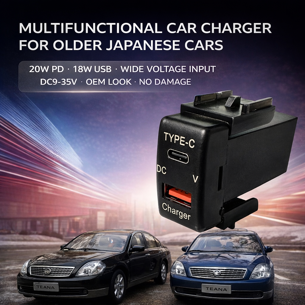 Suitable for multiple models of Nissan vehicles, equipped with USB and Type-C charging interfaces as well as voltage display function