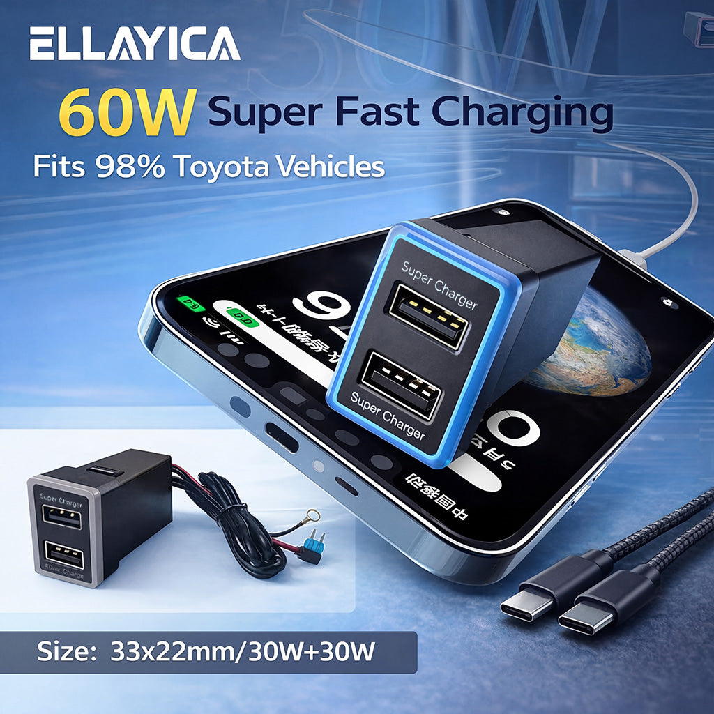 60W Toyota Custom Fit Car Charger | Two 30W USB fast charging ports